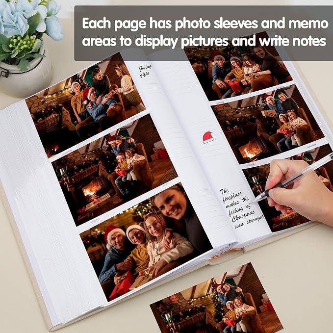 450 Pocket 4x6 Photo Album with Writing Space, Linen Cover, Beige | Large Capacity, 4x6 Album Book, with Memo for Family, Wedding Baby, Travel Memories Graduation Pictures - Image 4