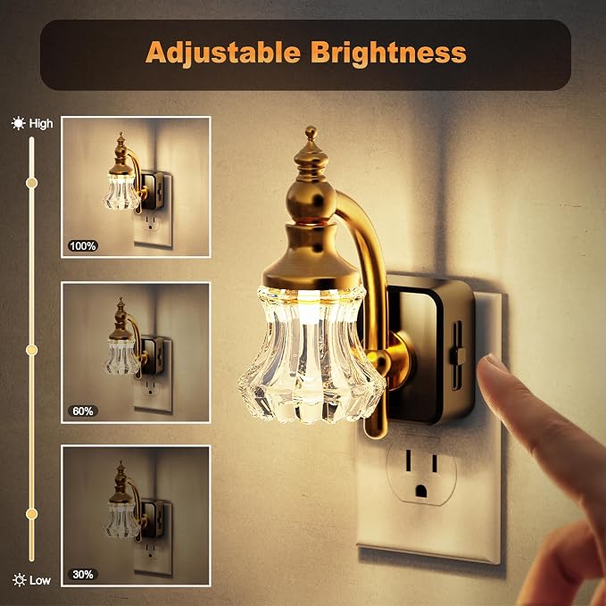 JandCase Night Light, Night Lights Plug into Wall, Glass Flower Nightlight | 2 Pack LED 0-100LM Dimmable Nightlights, Dusk to Dawn Sensor, 1W Floral Vintage Nite Light for Bathroom Hallway Gift Decor - Image 2