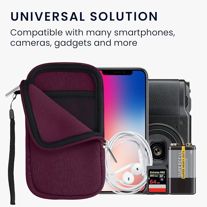 kwmobile Universal Phone Pouch Size L - 6.5" - Neoprene Smartphone Pouch with Zip - Water-Repellent Mobile Phone Case - Sleeve in Berry - Image 4