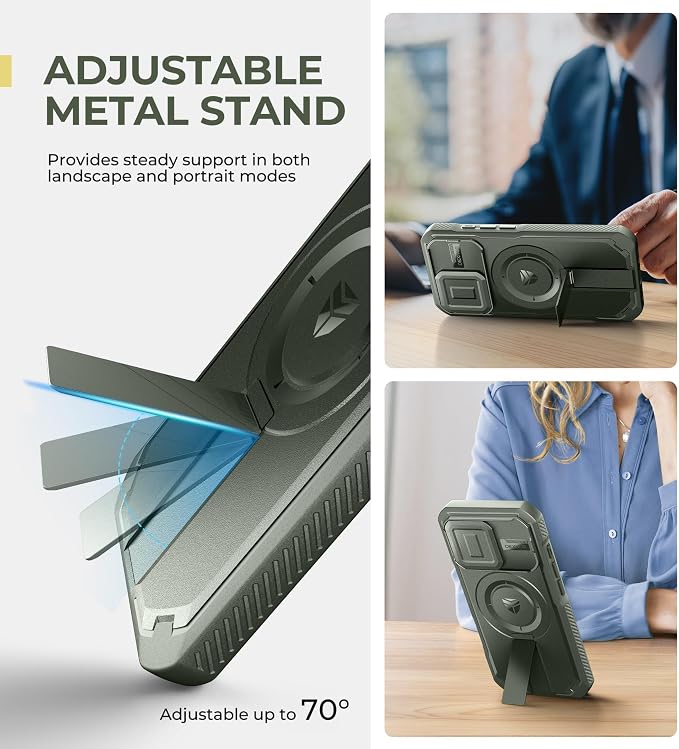 Dexnor for iPhone 16 Pro Case with Slide Camera Cover & Adjustable Kickstand, Magnetic Rugged Shockproof Bumper Cases Heavy-Duty Mangetic Protective Cover,Army Green - Image 5