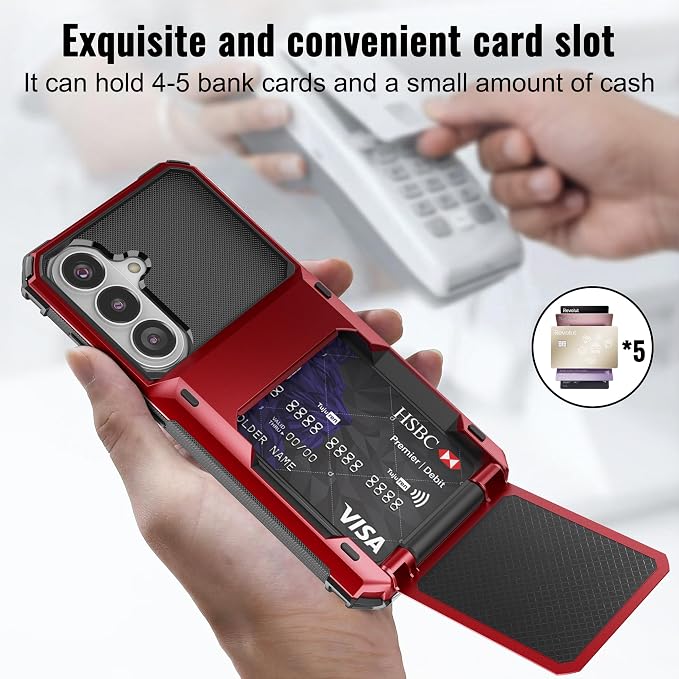 Foluu Wallet Case for Samsung Galaxy S26 with Card Holder, 5 Credit Hidden Card Slot Flip Cover Dual Layer Protective Hard PC Back & Soft TPU Bumper - Stylish Case for Galaxy S26 2026 (Red) - Image 2