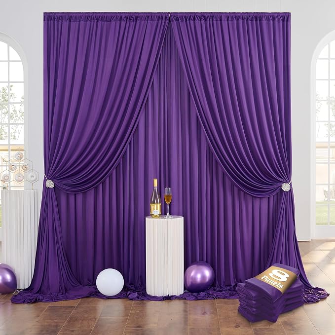 8 Panels Purple Backdrop Curtains for Parties, Wrinkle Free Purple Photo Backdrop Drapes Silky Polyester Back Drop Cloth for Wedding Birthday Photography Background Decor, 40ftx10ft - Image 5