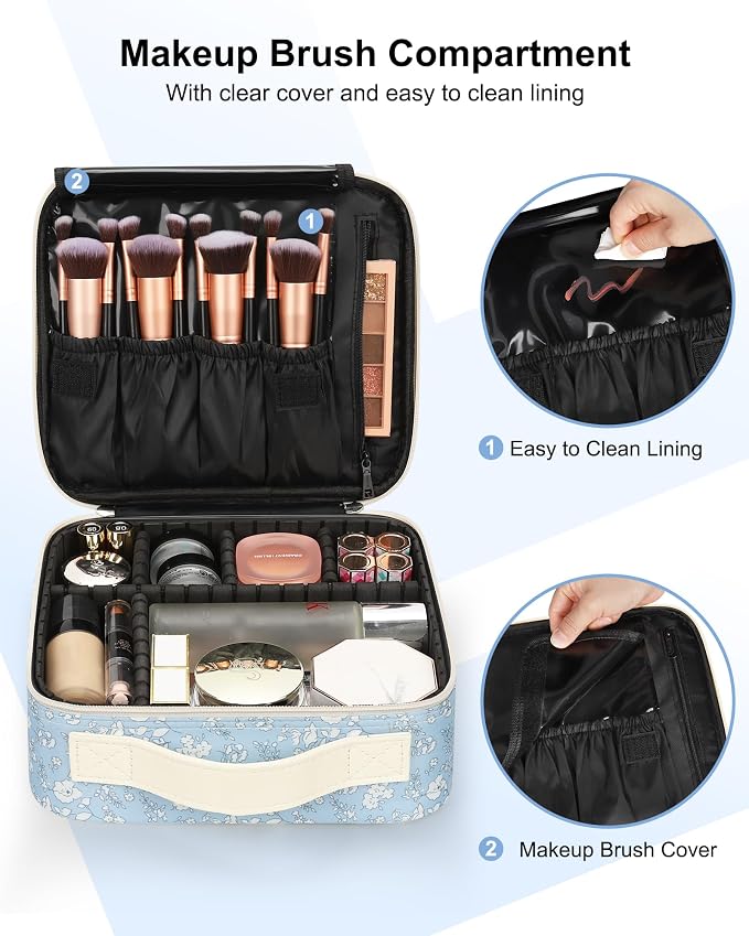 Relavel Travel Makeup Case, Professional Makeup Artist Makeup Bag, Portable Makeup Train Case Organizer with Adjustable Dividers, Cute Cosmetic Bags Birthday Gifts for Girls and Women - Image 3