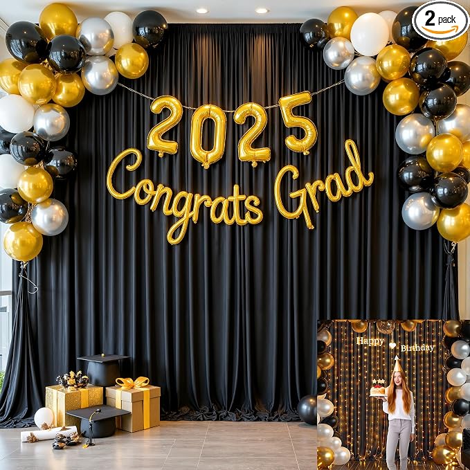 10x10 Black Backdrop Curtain for Parties Wrinkle Free Black Photo Curtains Backdrop Drapes Fabric Decoration for Birthday Party Wedding 5ft x 10ft,2 Panels by Tao-GePartyDecorations