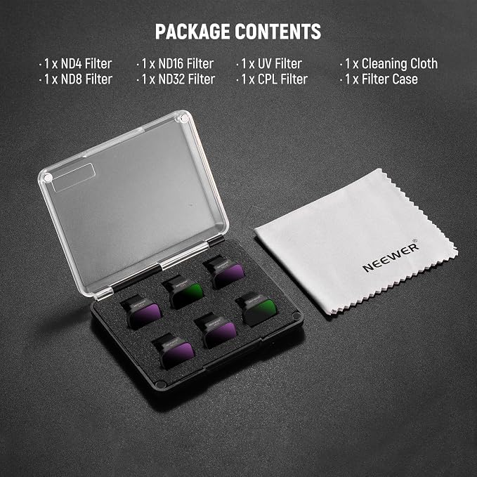 NEEWER 6 Pack ND Filter Set Compatible with DJI Mini 4K/2/Mavic/SE/2 SE | Drone Lens Accessories, Snap on, CPL, UV, Neutral Density Filters, ND4/8/16/32, Multi Coated HD Glass, Gimbal Safe, FL-B31 - Image 8