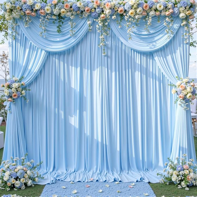 6 Panels Baby Blue Backdrop Curtain for Baby Shower Parties Wrinkle Free Light Blue Curtains Backdrop Drapes Fabric Decoration for Birthday Party Photography 30ft(W) x 10ft(H) - Image 9