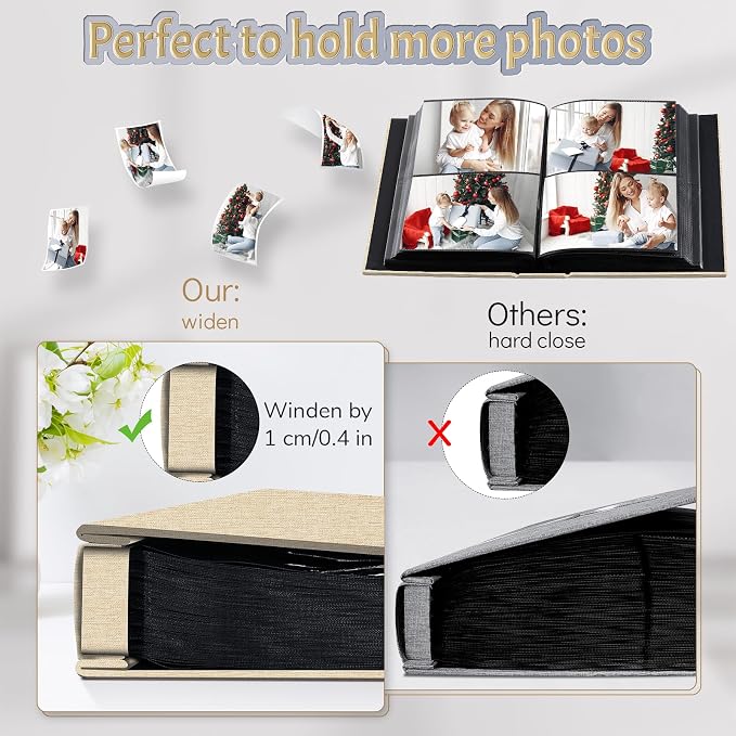 Popotop 4x6 Photo Album 200 Pictures, Linen Hardcover, Reinforced Spine | Compact 200-Photo Capacity, Acid-Free PP Slip-In Pockets, 2 Photos per Page, Black Inner Pages, No Memo Space - Image 4