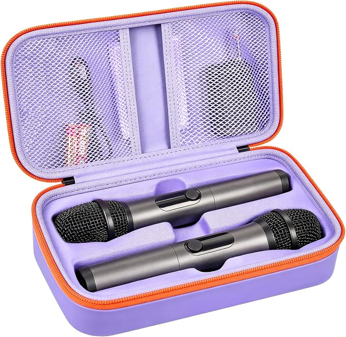 Wireless Microphone Case Compatible with JBL Wireless Two Microphone System, Handheld Dual Mic Travel Bag for Singing or Karaoke for Receivers, Adapters, AA Batteries by Againmore