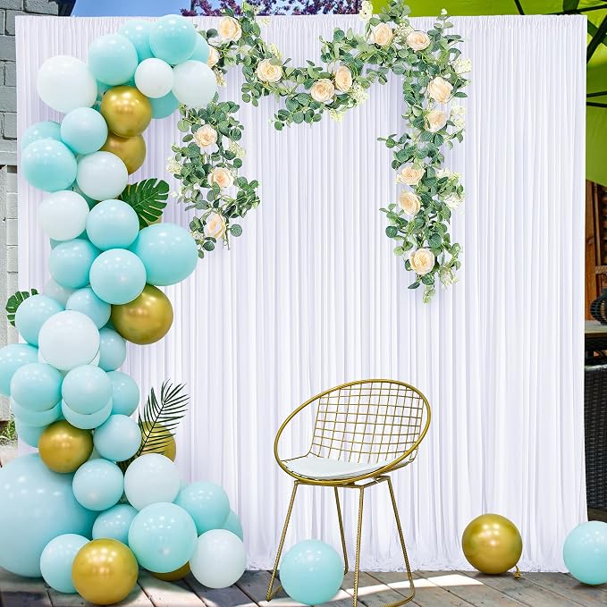 10x12 White Backdrop Curtains for Wedding Party Wrinkle Free Backdrops Curtain Drapes Fabric Decorations Photo Back Drop Cloth for Baby Shower Photography Stage Reception 5ft x 12ft,2 Panels - Image 8