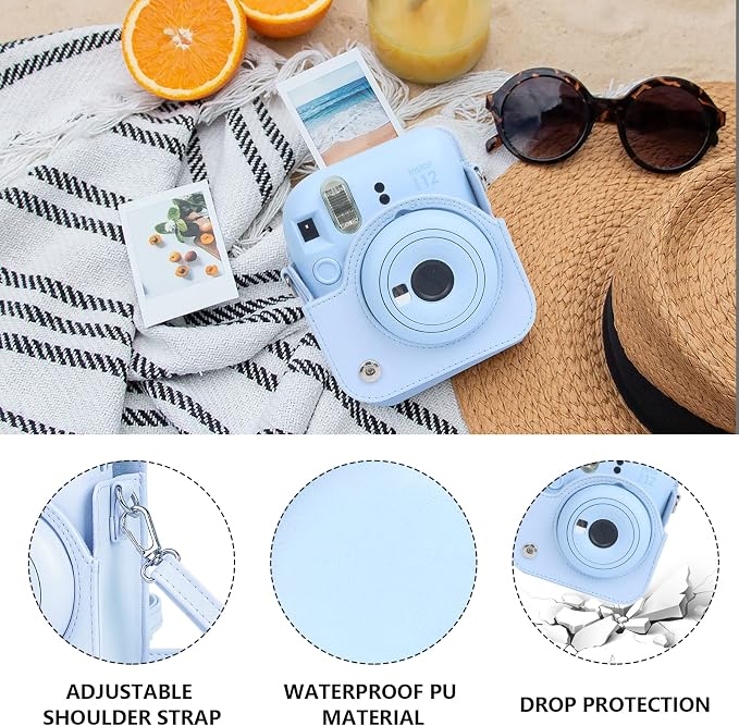 CAIYOULE Camera Case for Fujifilm Instax Mini 12 Instant Film Camera | Protective Camera Case, Camera Crossbody Bag for Fuji Mini 12 with Photo Album, Adjustable Shoulder Strap, Pastel Blue - Image 3