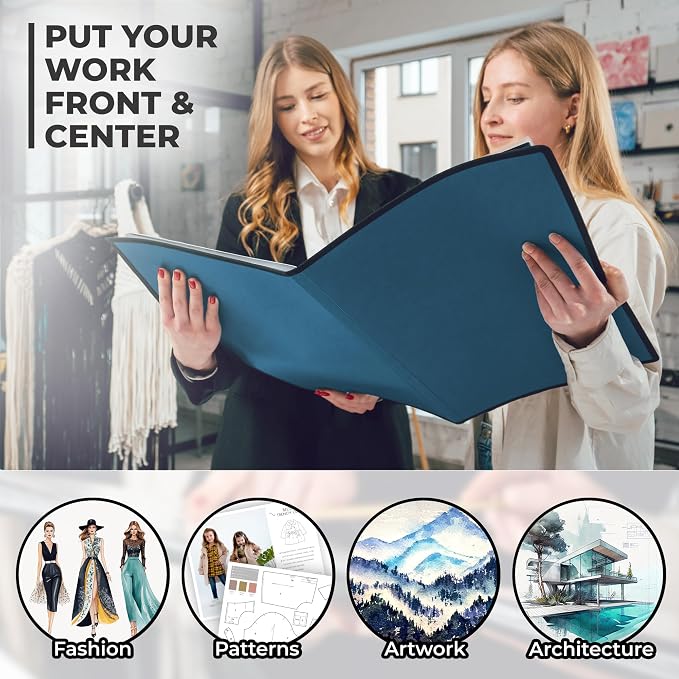 Dunwell 12x18 Art Portfolio Binder, 24-Sleeve, Black Mounting Paper, Blue | 24 Clear Sleeves, Displays 48 Pages, Black Mounting Paper Included, Artwork Storage, Acid-Free Poly Protection - Image 4