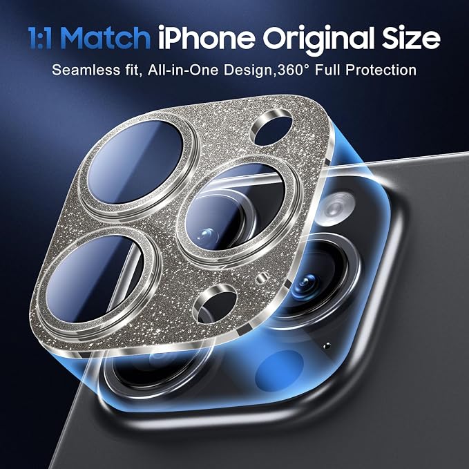 UniqueMe for iPhone 15 Pro/15 Pro Max Camera Lens Protector-Glitter Black | 3 Pack-Drop Protection, Case Friendly, Camera Cover Screen, Update New Version - Image 5