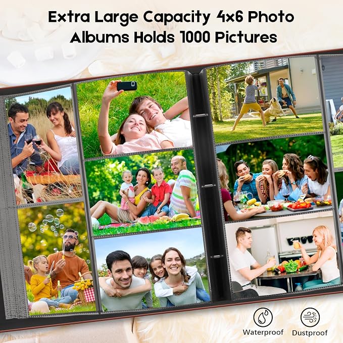 Veicevol Extra Large Photo Album 4x6 Pictures Holds 1000 Photos, Brown | PU Leather Hardcover, Horizontal and Vertical Photos, Removable Black Acid-Free Pages, Family Wedding & Everyday Photos - Image 2