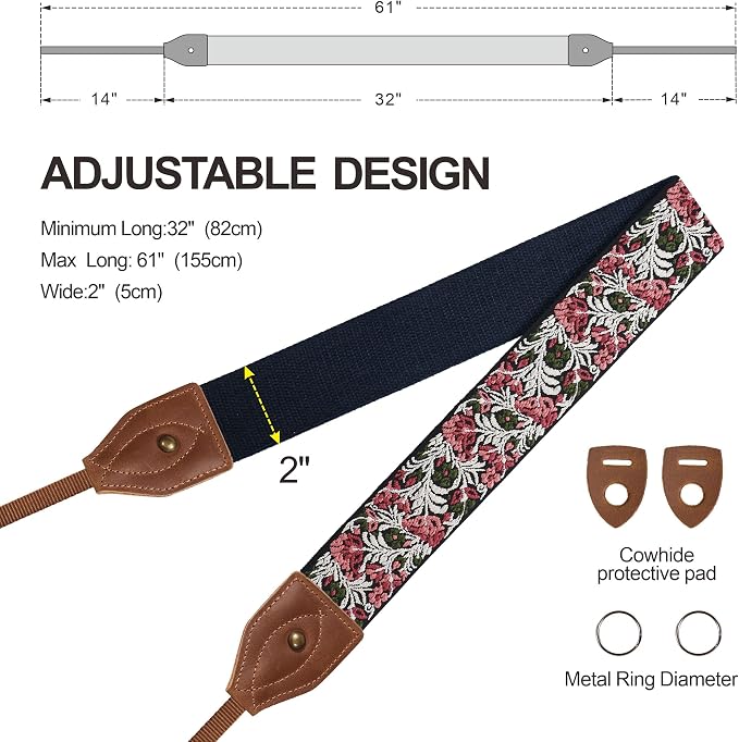 Padwa Lifestyle 2" Wide Classic Crazy Horse Art Cowhide Head Cotton Camera Straps for Photographers - Image 6