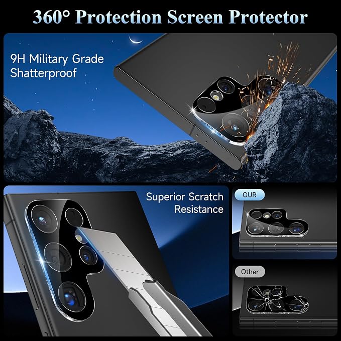 4 Pack Camera Lens Screen Protector for Samsung Galaxy S24 Ultra | 9H Tempered Glass Camera Lens Cover Decoration Accessories, Case Friendly, High Definition - Image 3