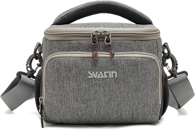 Camera Shoulder Bag,Small Gray Shockproof Canvas SLR/DSLR Mirrorless Crossbody Lens Case Purse,Compact Storage Messenger Bag for Sony A7,for Canon R Series(M) by svatin