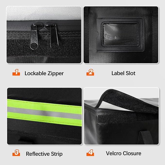 Large Fireproof Document Bag for Home Safe Storage, 15 x 12 x 6in, Black | 2000°F Fireproof document box, 4-layer fiberglass important document storage for photo, file and cash with reflective strip - Image 5