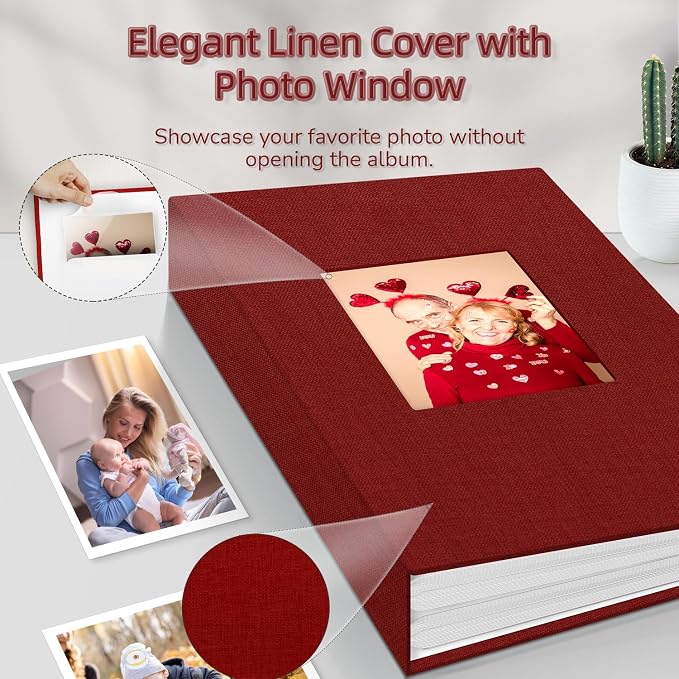 Popotop Photo Album 4x6-300 Photos Linen Cover Photo Books with 300 Horizontal Pockets,Slip-in Picture Albums for Family Wedding Anniversary Baby Vacation Pictures - Image 2