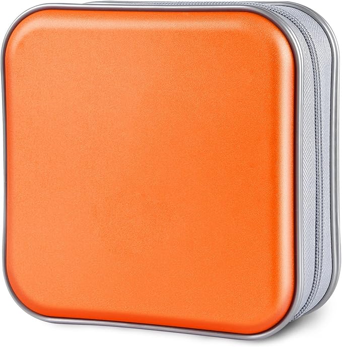Siveit CD/DVD Cases 40 Capacity Disc Storage Binder for Car(Orange) | Holders Wallet Hard Plastic CD/DVD Case for Car Home Office Travel by Siveit