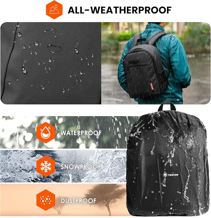 TARION Small Camera Backpack for Photographers Compact 12L Black TB-S | 14 Inch Laptop Compartment, Rain Cover, Bottom Tripod Holder, for DSLR Mirrorless Cameras, Everyday Shooting Bag - Image 5