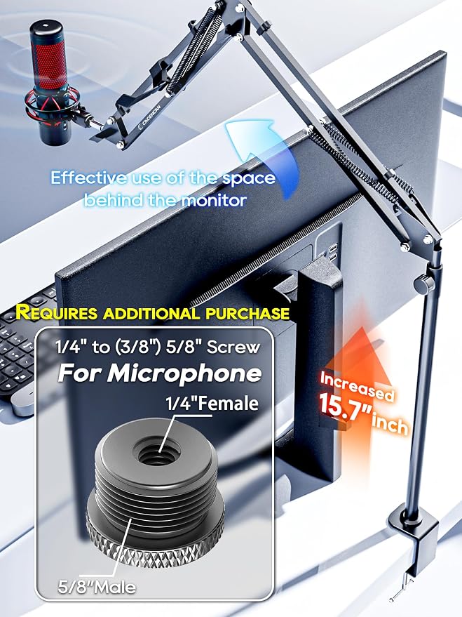 CACENCAN Overhead Camera Mount, 5lb Horizontal Load-Bearing, 360° Adjustable Stand for Desk, Flexible Arm Desk Mount, with Phone Clamp, Tabletop Mount for DSLR Camera/Webcam/Microphone（White - Image 8
