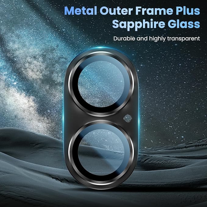 Uyiton for iPhone 17 Camera Lens Protector, Metal Frame Glass Cover | Not Easy to Break, Strong Adsorption, Case-Friendly, Metal 9H Sapphire Glass Rear Camera Screen Cover, Black - Image 4