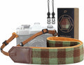 Padwa Lifestyle Camera Strap - 2" Full Grain Leather Ends Camera Straps for Photographers,Unique Vintage Cashmere and Soft Suede Fabric Padded Strap Quick Release fits All Cameras(Matcha Green Check) by PadwaLifestyleCameraStrap