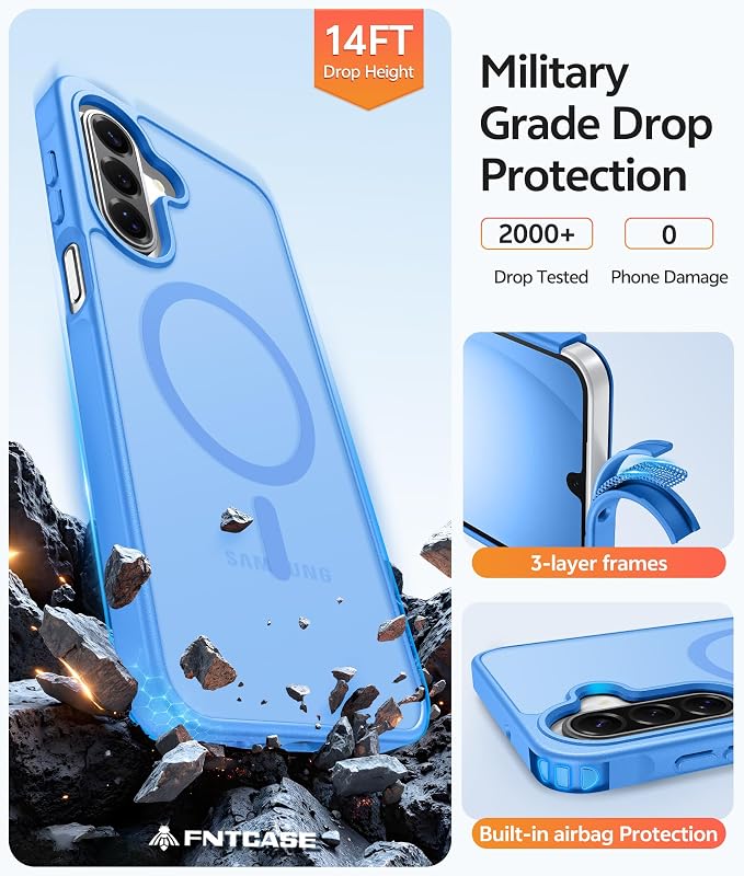 FNTCASE for Galaxy A17/A16 5G Phone Case, Fit for Magsafe, Screen Protector | Translucent Matte, 14FT Military Grade Drop Protection, Slim Shockproof Protective, for Samsung A 17 A 16 Cover, Ice Blue - Image 5