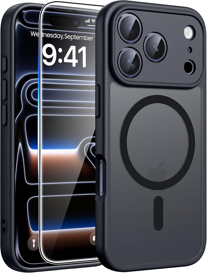 FNTCASE for iPhone 17 Pro Case, Fit for Magsafe, Screen Protector | Full Camera Protection, Translucent Matte, 14FT Military Grade Drop Proof, Shockproof Protective Phone Cover, Black Circle by FNTCASE