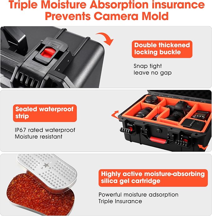 Camera Hard Case DSLR SLR Lens Waterproof Travel Weatherproof Cases | Large Carrying Protection Dividers For DJI Mavic/Air/Mini Drones for Sony FE 400-800mm For Gopro (Only Case) 16.2x12.8x7inch - Image 4