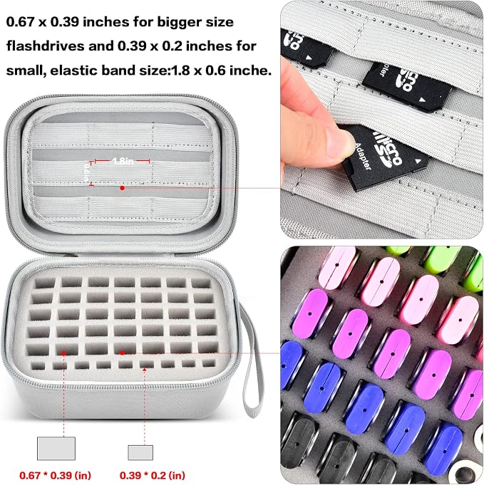 Comecase USB Flash Drive Case, Holds 44 USB Drives and 9 SD Cards | Pre-Cut Foam Fits Mixed Drive Sizes Flash Drive; EVA Shell Protects Data on the Go, Grey, Large, Case Only - Image 2