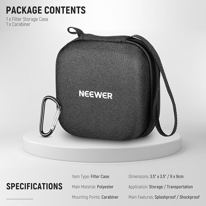 Neewer Storage Bag for 9 x 9 cm Filter, Shockproof Dustproof Waterproof Carrying Bag with Expandable Dividers, Wrist Strap and Carabiner for 3 Circular Filters 62 mm, PB11 - Image 6