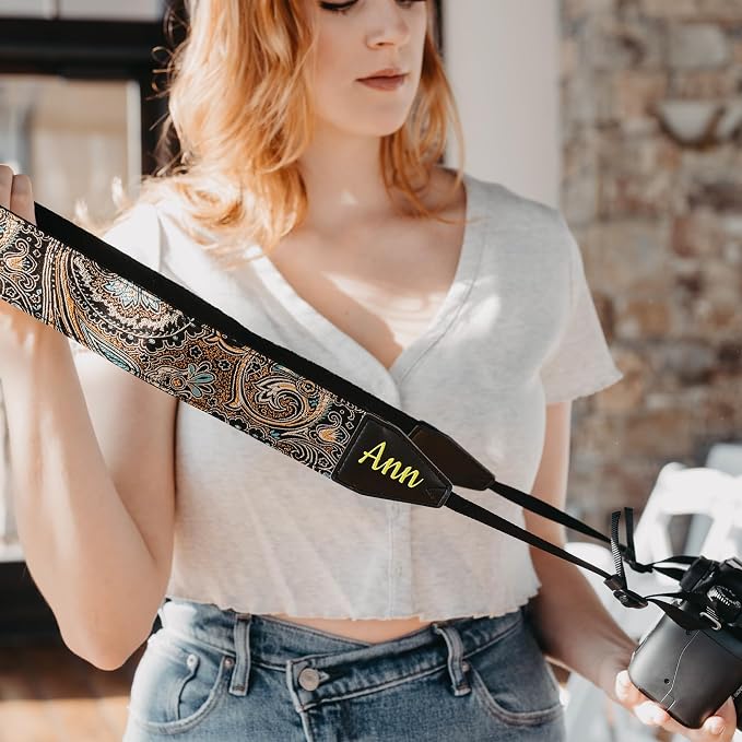 Art Tribute Camera Strap Personalized With Name - Shoulder, Crossbody & Neck Camera Strap for Photographers, Fits All Cameras, Canon Nikon Sony Fujifilm, Padded Strap W/Quick Release & Leather Ends - Image 9