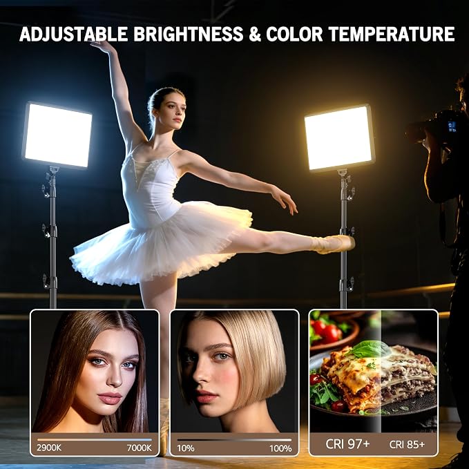 1-Pack Photography Lighting Kit, NiceVeedi 25W LED Video Light Kit, 2900-7000K Dimmable Studio Light with Tripod Stand, 73" Stream Light for Video Recording - Image 3