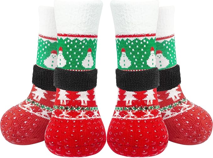 EXPAWLORER Christmas Anti-Slip Soft Dog Socks for Hardwood Floor,Warm Dog Shoes,Paw Protectors for Cold Pavement,Prevent Licking,Traction Control for Small Medium Large Senior Dogs by EXPAWLORER