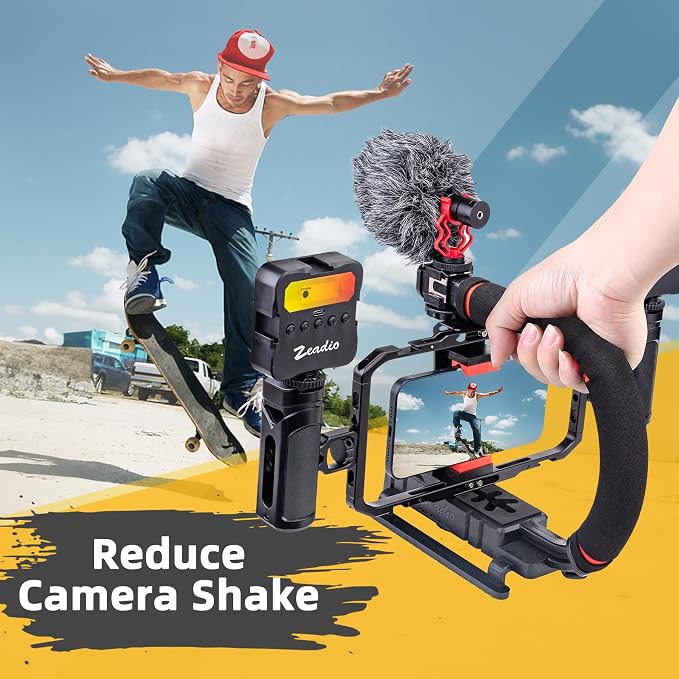 Zeadio Professional Video Rig Stabilizer Kit, Handheld Stabilizer with Aluminum Phone Cage, Action Camera Adapter, Compatible with Phones DSLR Camera for Vlogging YouTube TikTok Filmmaking etc - Image 2