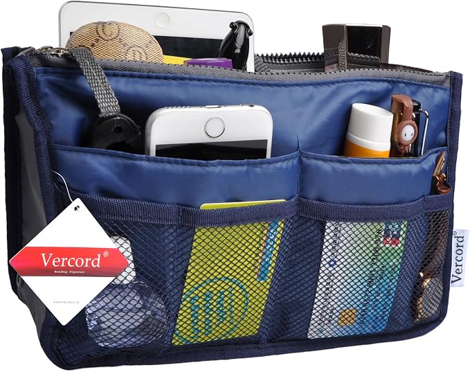 Vercord Purse Organizer Insert for Handbags Bag Organizers Inside Tote Pocketbook Women Nurse Nylon 13 Pockets Royal Blue Small - Image 2