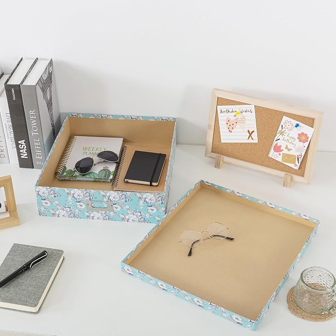 Soul & Lane - Floral Photo Storage Box, 14.8x13x3.7 In, Blue Cottage | Large Scrapbook Keepsake Memory Organizer with Lid, Decorative Cardboard Storage for Photos, Letters, Albums and Papers - Image 6