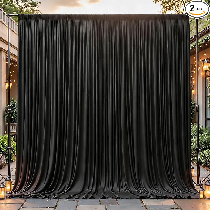 8ftx10ft Wrinkle Free Black Backdrop Curtain - 10 Feet Photography Backdrop Drapes, Silky Polyester Back Drop Cloth for Wedding Baby Shower Balloon Arch Background by Unknown