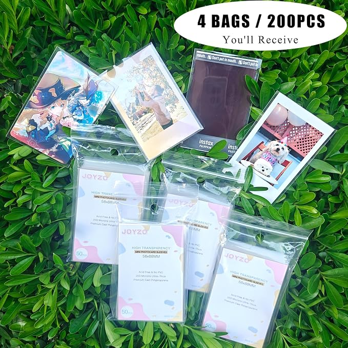 Kpop Card Sleeves, 58x88mm Photo Protector for Polaroid Instax Mini | 200PCS Bulk Clear PP, PVC-Free & Acid-Free Card Shield, 200 Micron/0.2mm Thick 2.28x3.46in Snug Fit Photo Album Binder Pocket - Image 8
