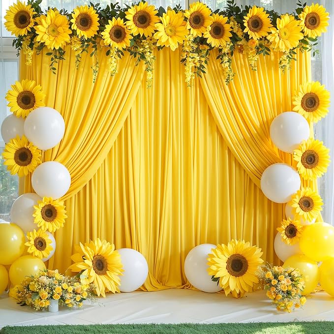 8 Panels Yellow Backdrop Curtain for Parties Wrinkle Free Lemon Yellow Photo Curtains Backdrop Drapes Fabric Decoration for Birthday Party Wedding Baby Shower 40ft(W) x 10ft(H) - Image 3