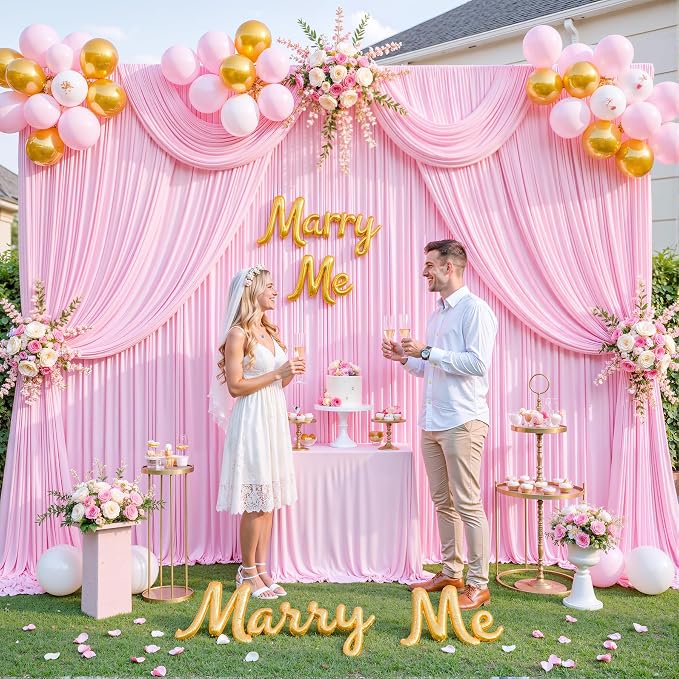 8 Panels Pink Backdrop Curtain for Parties Baby Shower Wrinkle Free Pink Photo Curtains Backdrop Drapes Fabric Decoration for Wedding Birthday Party 40ft(W) x 10ft(H) - Image 3