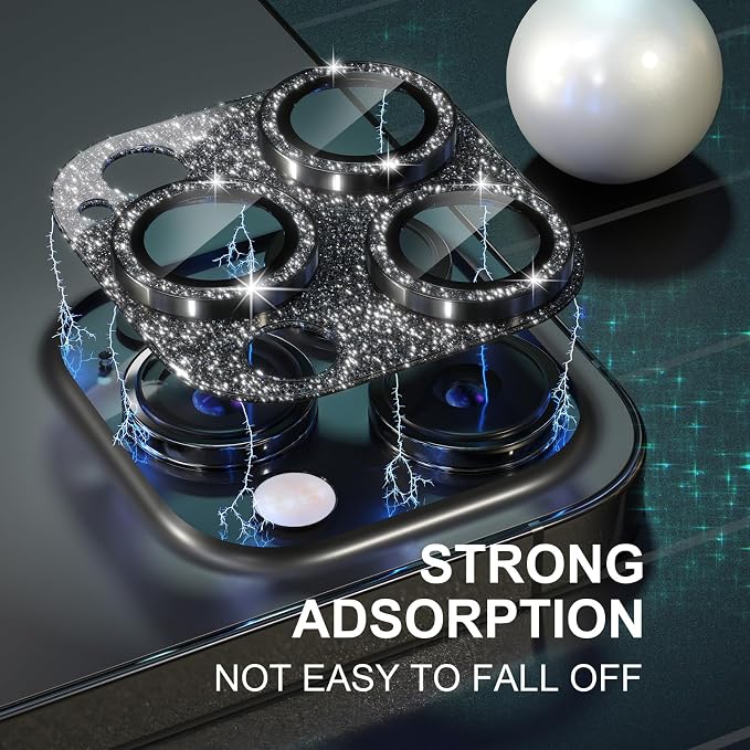 Choiche for iPhone 15 Pro/iPhone 15 Pro Max Camera Lens Protector | Bling Camera Cover with 9H Tempered Glass Lens Screen Protector Metal Ring Decoration Accessories (Glitter-Black) - Image 7