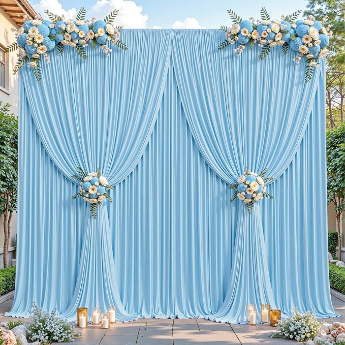 16ftx10ft Wrinkle Free Blue Backdrop Curtain - 10 Feet Photography Backdrop Drapes, Silky Polyester Back Drop Cloth for Wedding Baby Shower Balloon Arch Background - Image 7
