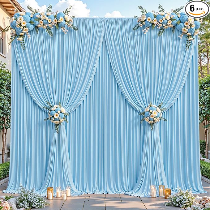 24ftx10ft Wrinkle Free Blue Backdrop Curtain - 10 Feet Photography Backdrop Drapes, Silky Polyester Back Drop Cloth for Wedding Baby Shower Balloon Arch Background by Unknown