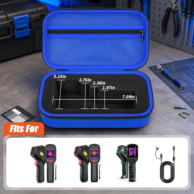 Boobowl Hard Thermal Camera Case for TOPDON TC004, for HSFTOOLS HF96, H128 | Infrared Camera Box, Removable Foam and Storage Pocket for USB Cables and Calibration Cards, Technicians, Case Only - Blue - Image 2