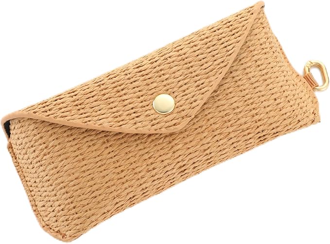 Leinuosen Woven Straw Sunglasses Case with Clip Hard Shell Rattan by Leinuosen