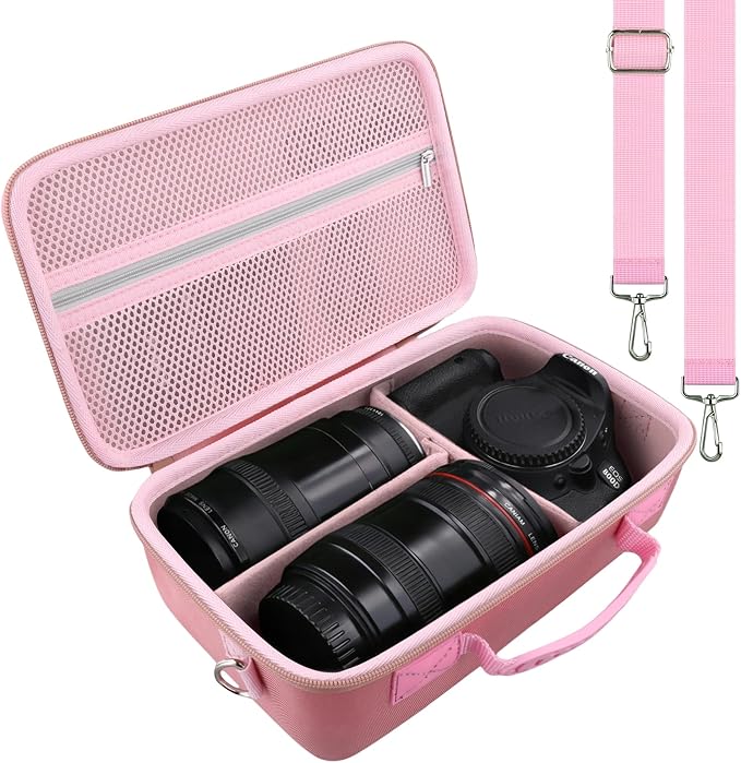khanka Camera Case for Canon EOS Rebel R6 V/T7/T100/T6/R50/R100/R5/R7/R8/R6 Mark II/SL3 DSLR Camera,Travel Protective Carrying Case for Canon EOS Rebel Camera and 18-55mm/18-45mm Lens(Pink Case Only) - Image 2