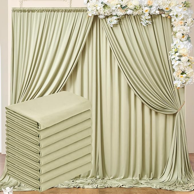 40 ft x 10 ft Wrinkle Free Light Green Backdrop Curtain for Parties, Thick Green Polyester Photo Backdrop Drapes for Baby Shower Wedding Engagement Birthday Party Backdrop Stand,5ft x 10ft 8 Panels by Outpain