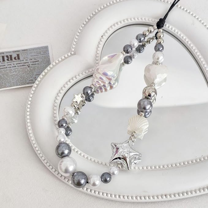 Cute Beaded Camera Wrist Strap for Phone, Digital Camera Charm Lanyard, Pearl Beaded Chain for Bag Keychain Gift - Image 3